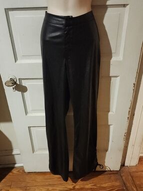 Missy Empire Black Faux Leather Leggings Pants Size 4